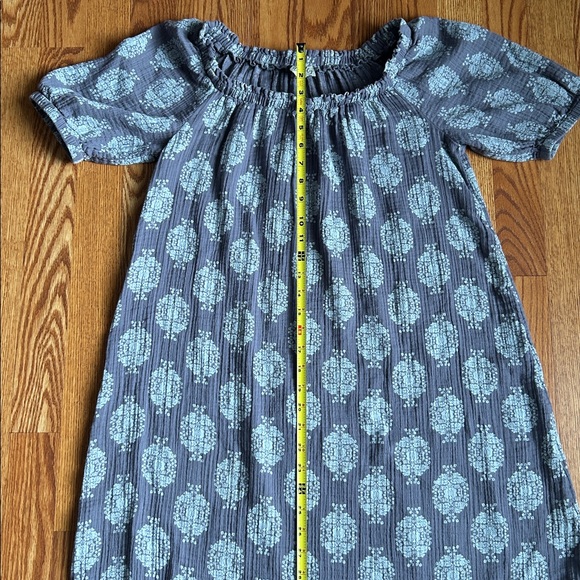 Wonderly Gray and White Patterned Mini Dress Size PM 100% Cotton Puff Sleeves - Picture 10 of 13